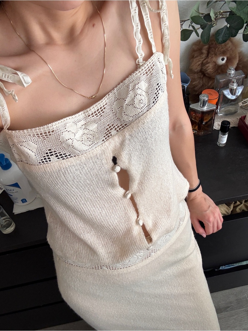 Bailey Rose Vintage Lace Crochet Knit Cami Set S